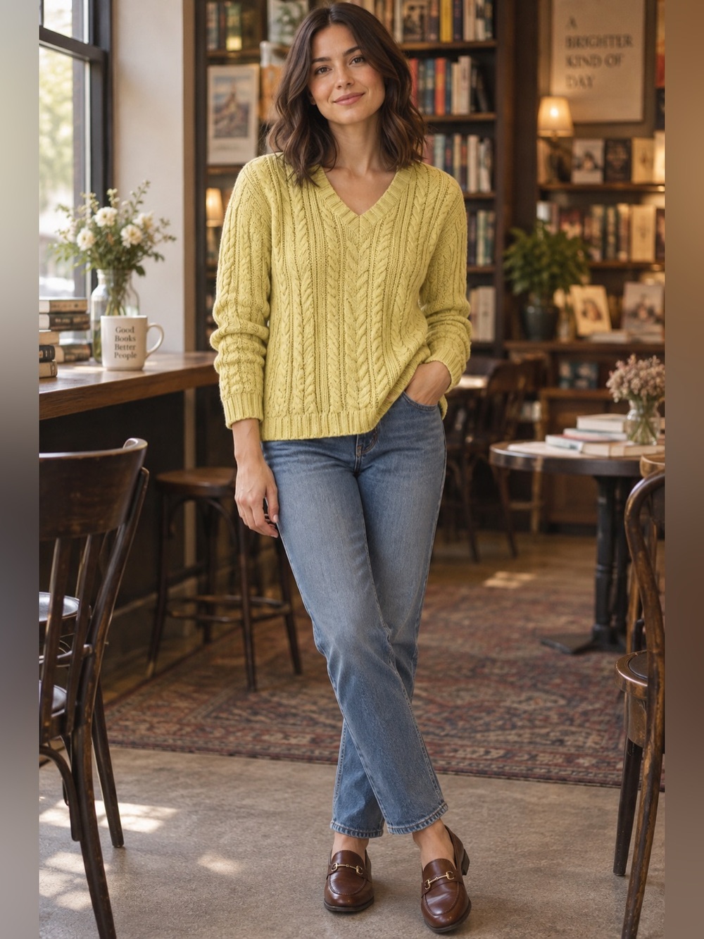 J.Crew Medium clear Yellow Cable-Knit 100% Cotton V-Neck Sweater